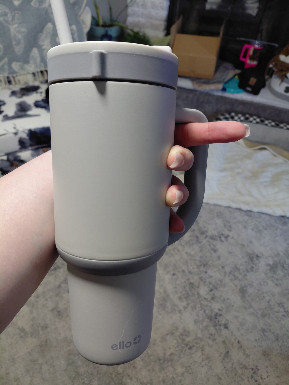 Ello Matte Beige Travel Mug with Handle - Beige